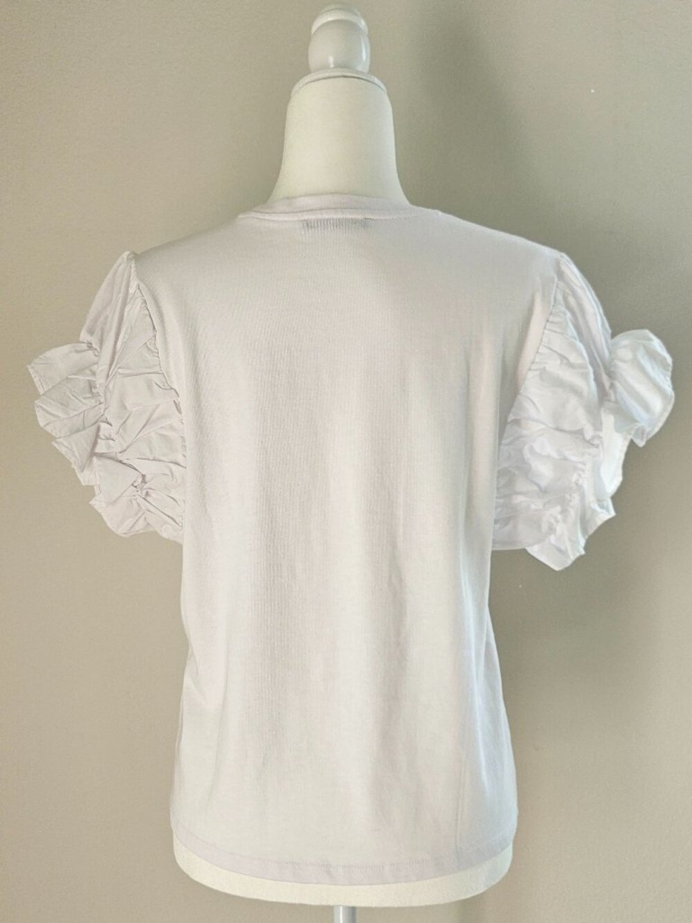 Zara White Ruffle Sleeve Top Size L Statement Puff Sleeve Tee - Picture 4 of 11